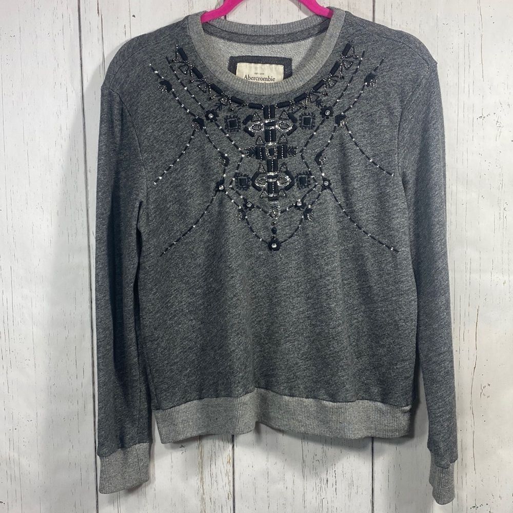 Abercrombie & Fitch Boho Embellished Sweatshirt Gray Size M Festival Soft Girl